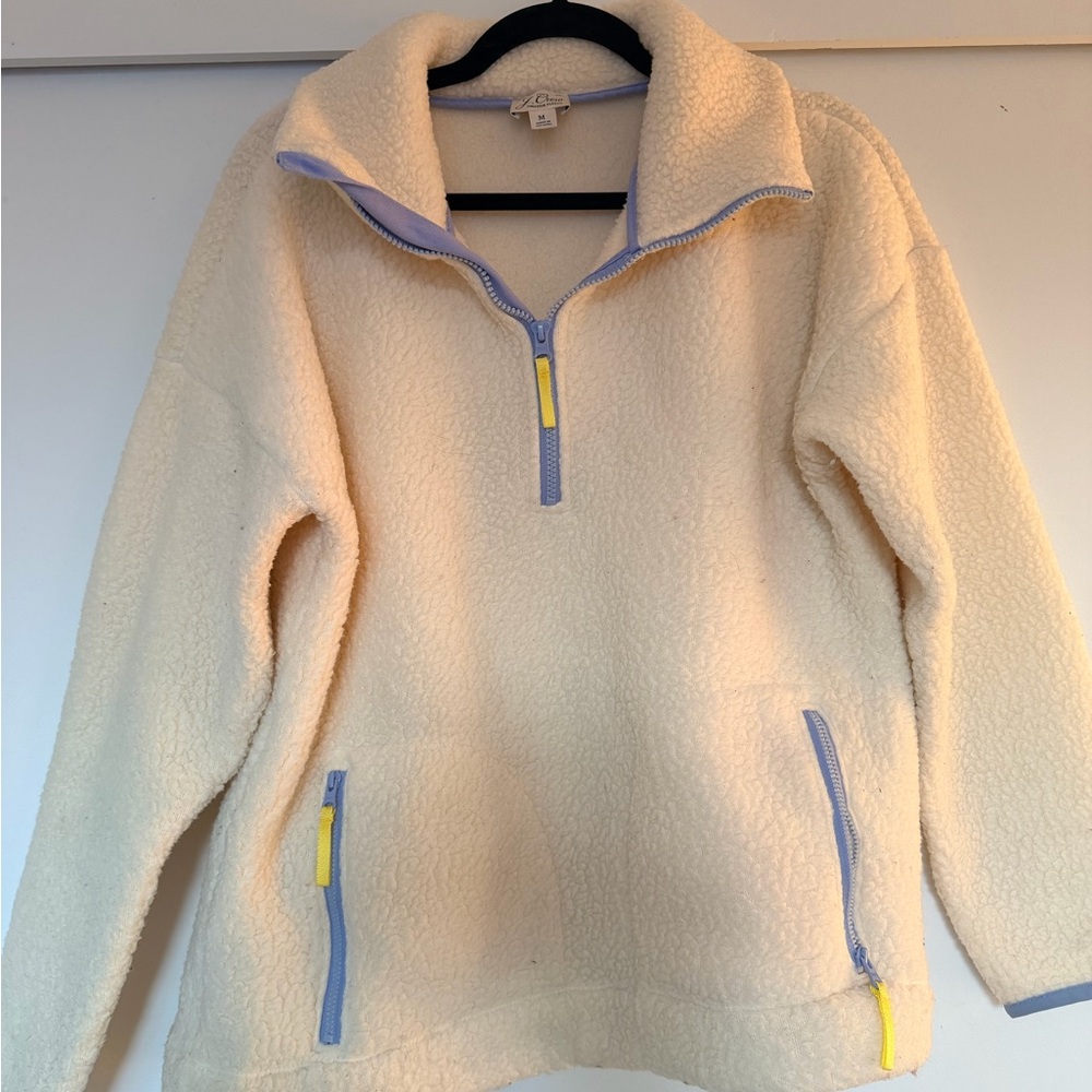 J. Crew Cream Sherpa Fleece with Lavender Trim